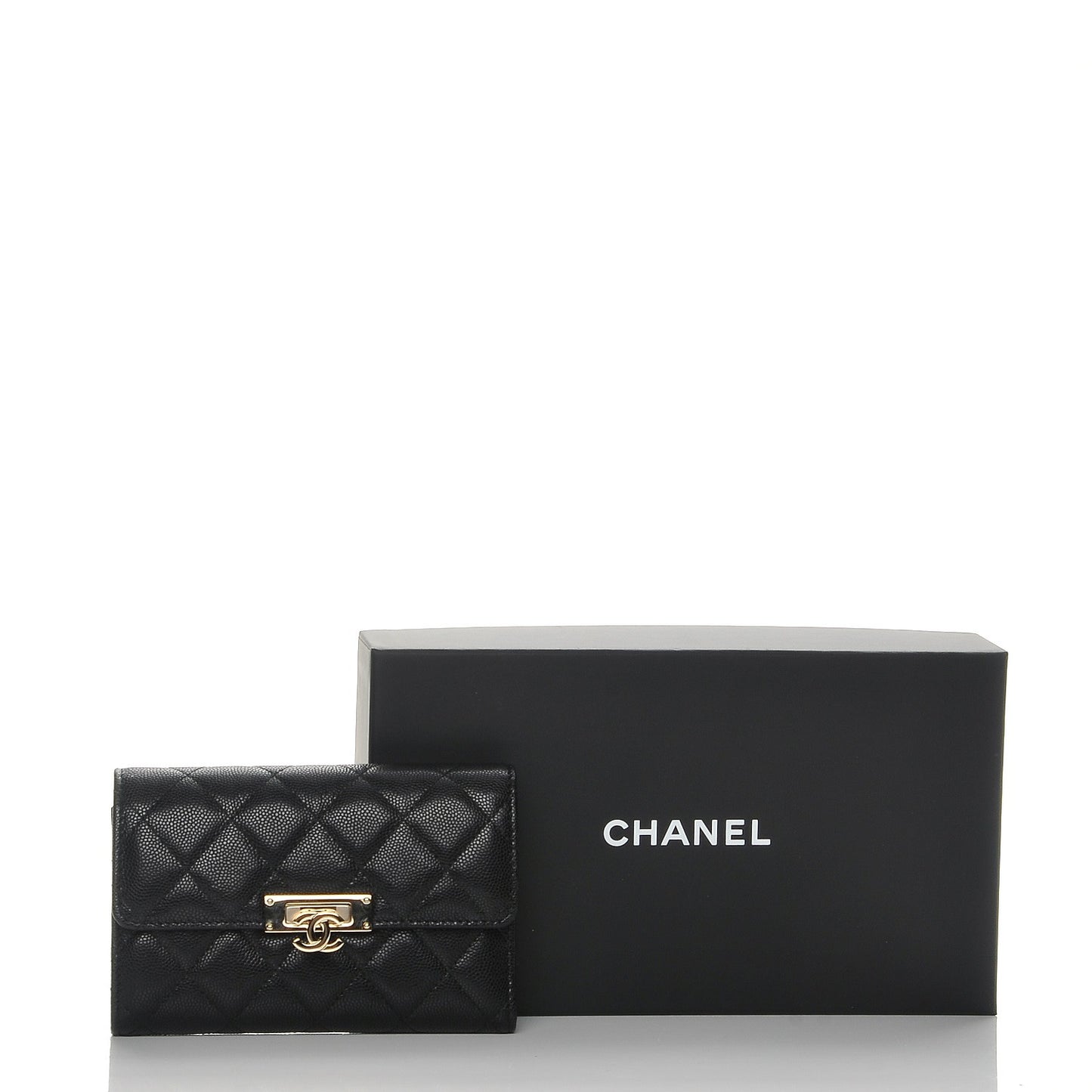Caviar Quilted Small Golden Class Flap Wallet Black