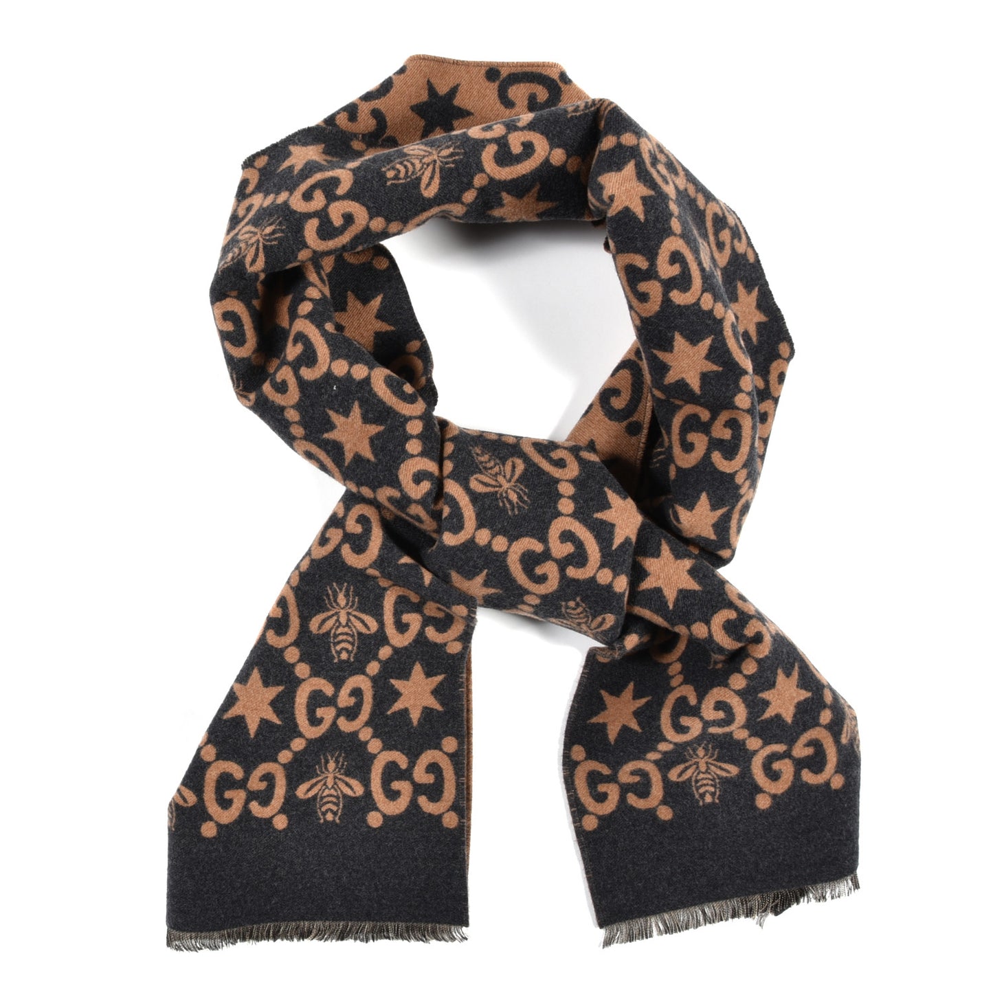 Wool Silk GG Monogram Fly Constellation Scarf Brown Black