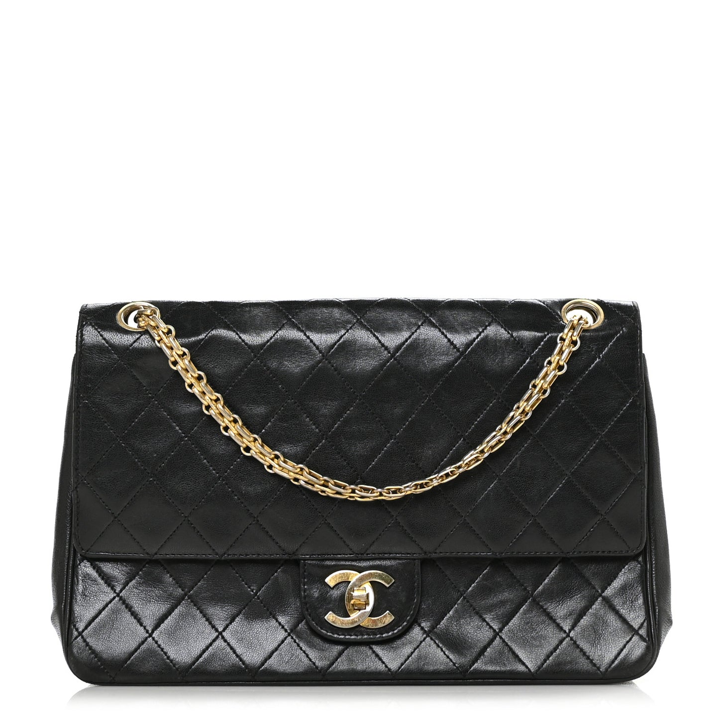 Lambskin Quilted Medium Double Flap Bijoux Chain Black