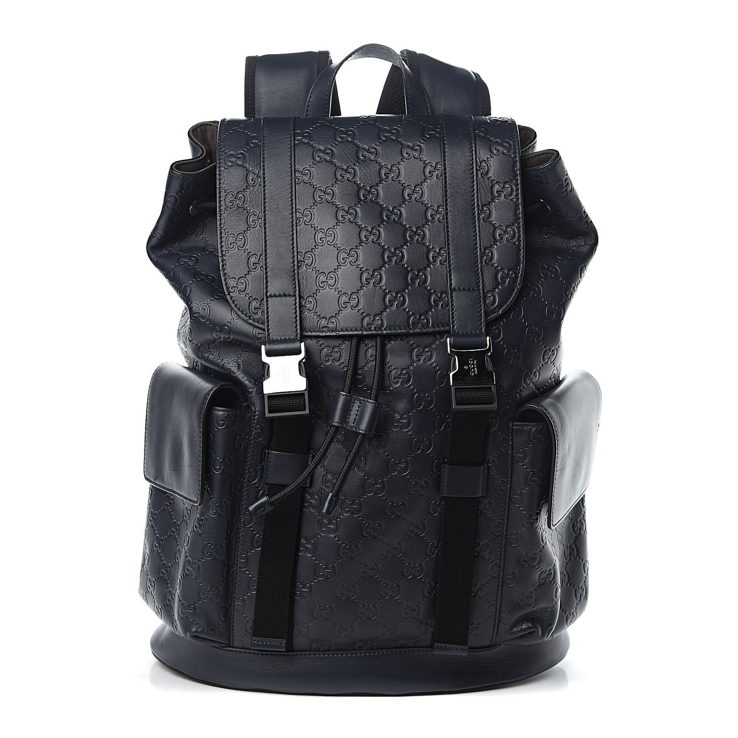 Guccissima Signature Double Buckle Backpack Blue