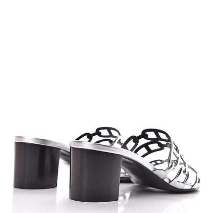 Hermes Metallic Calfskin Tandem Sandals 38 Gris Argente 4 of 8