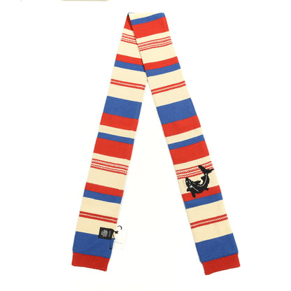 Gucci Wool Knit Shark Striped Scarf Blue Beige Red 2 of 5