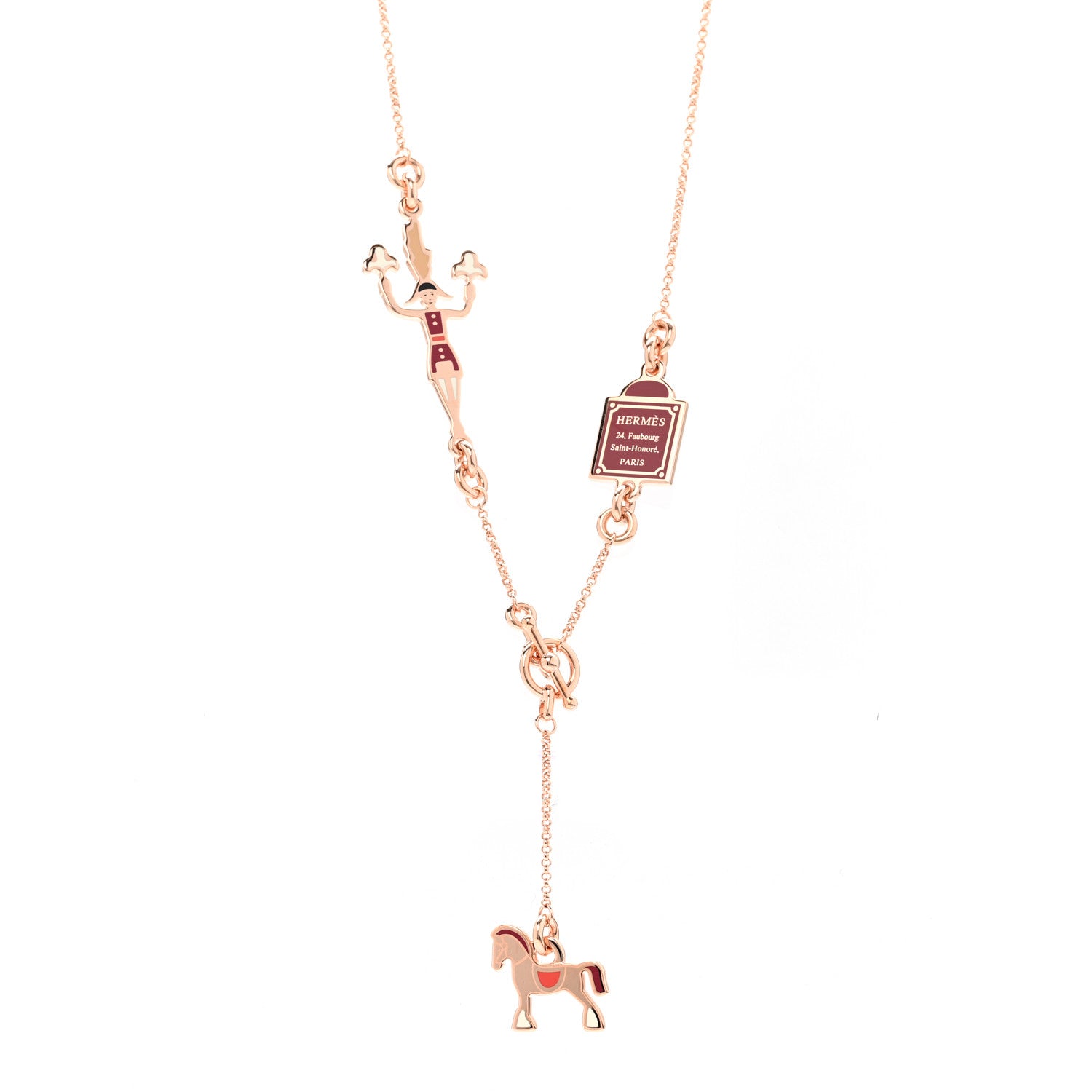 Hermes Metal Enamel Cheval Grand Parade Necklace Rose Gold 1 of 7