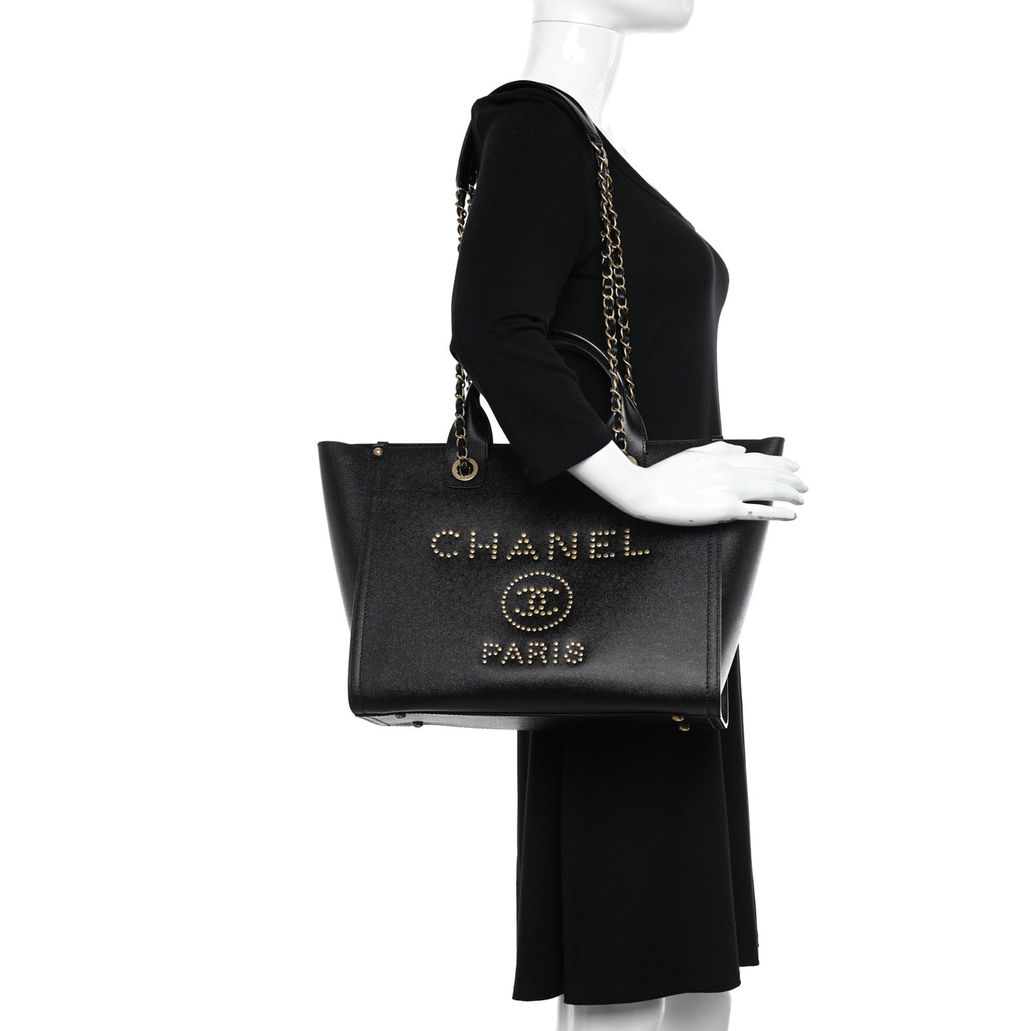 Caviar Small Studded Deauville Tote Black