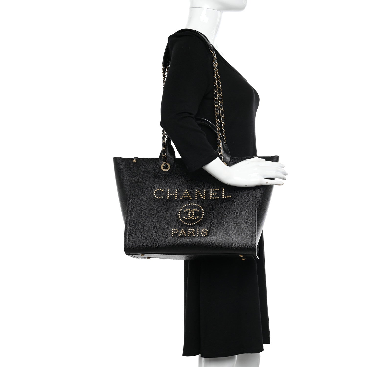 Chanel Caviar Small Studded Deauville Tote Black 2 of 9