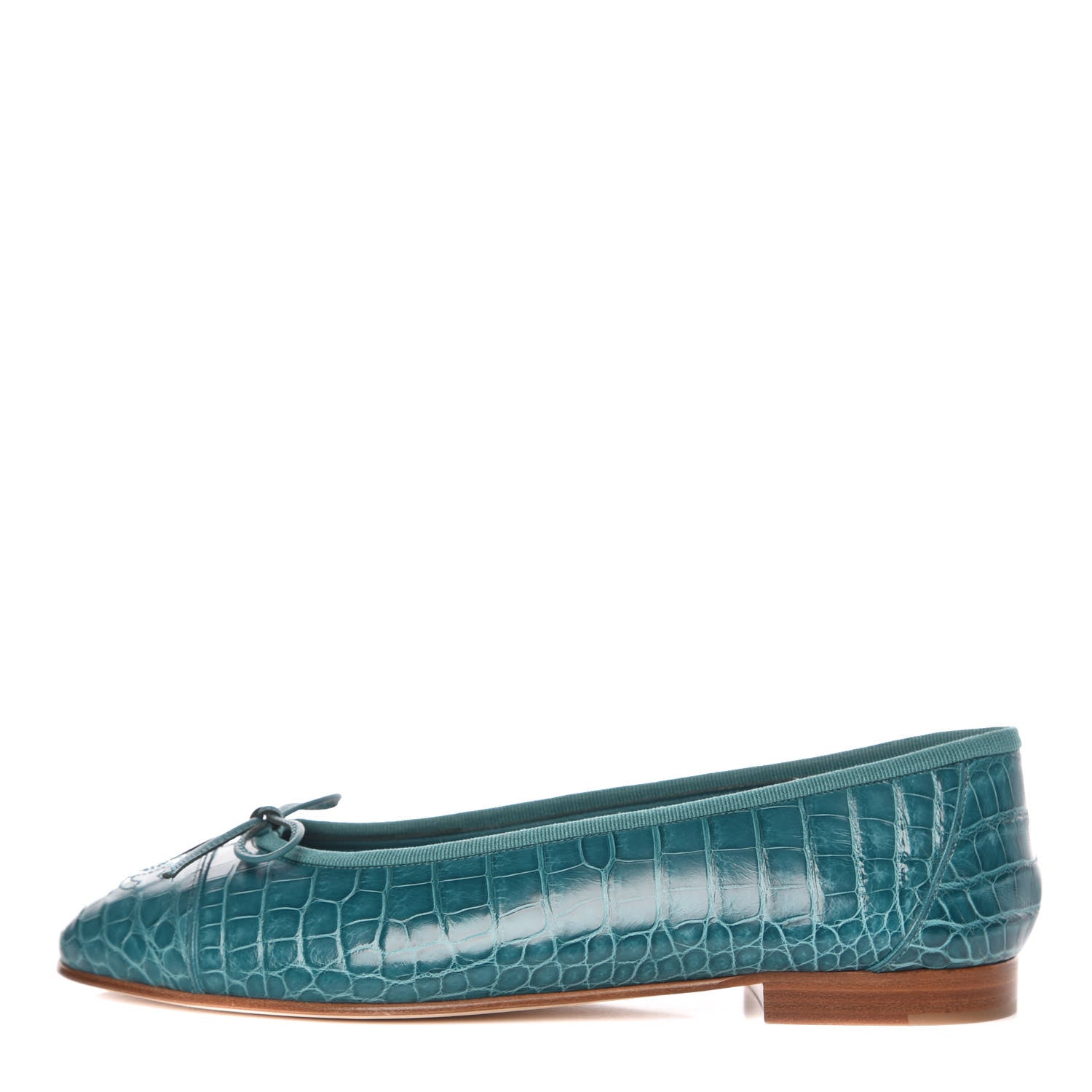 Chanel Alligator CC Cap Toe Ballerina Flats 39.5 Turquoise 1 of 9