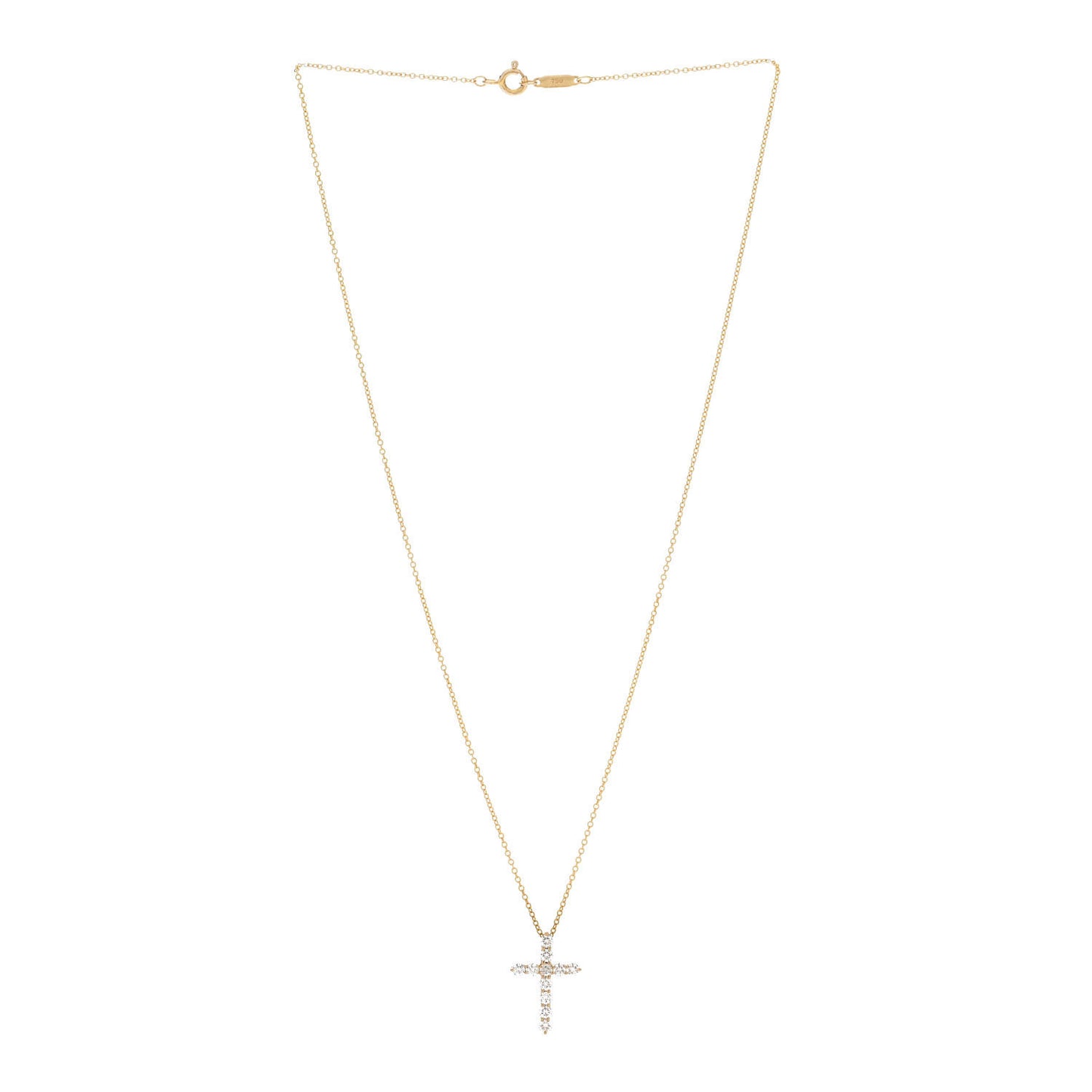 18K Yellow Gold Diamond Small Cross Pendant Necklace