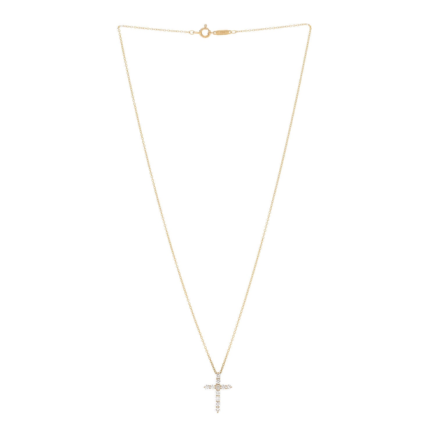 Tiffany 18K Yellow Gold Diamond Small Cross Pendant Necklace 3 of 6