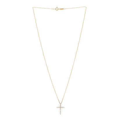 Tiffany 18K Yellow Gold Diamond Small Cross Pendant Necklace 3 of 6