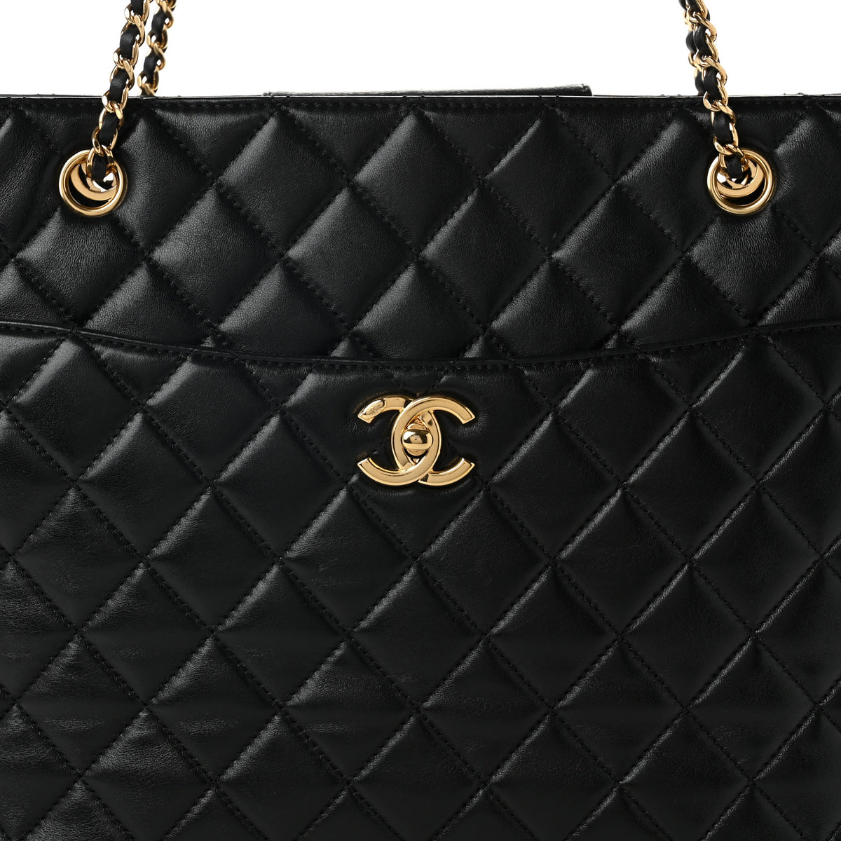 Chanel Shiny Lambskin Quilted Medium Shopping Tote Black 8 of 10