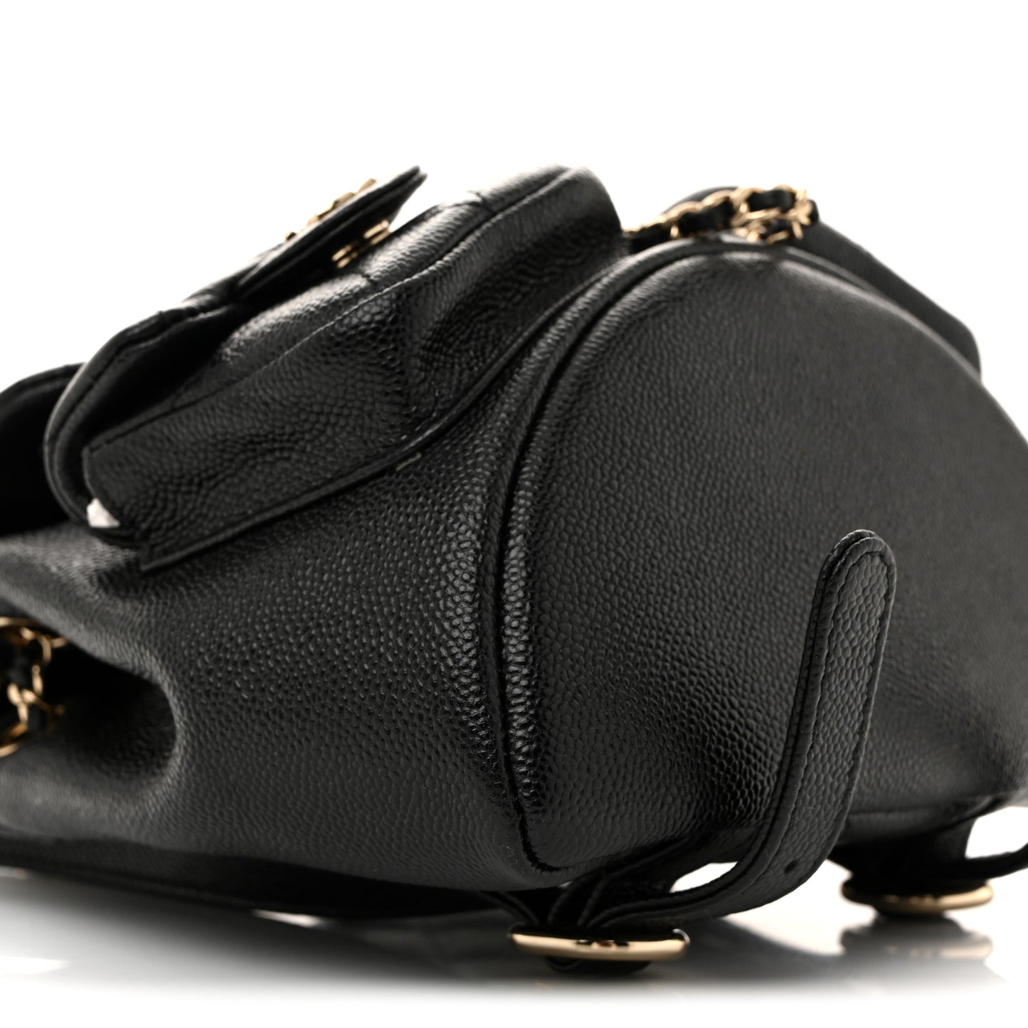 Shiny Caviar Quilted Small Duma Pockets Drawstring Backpack Black