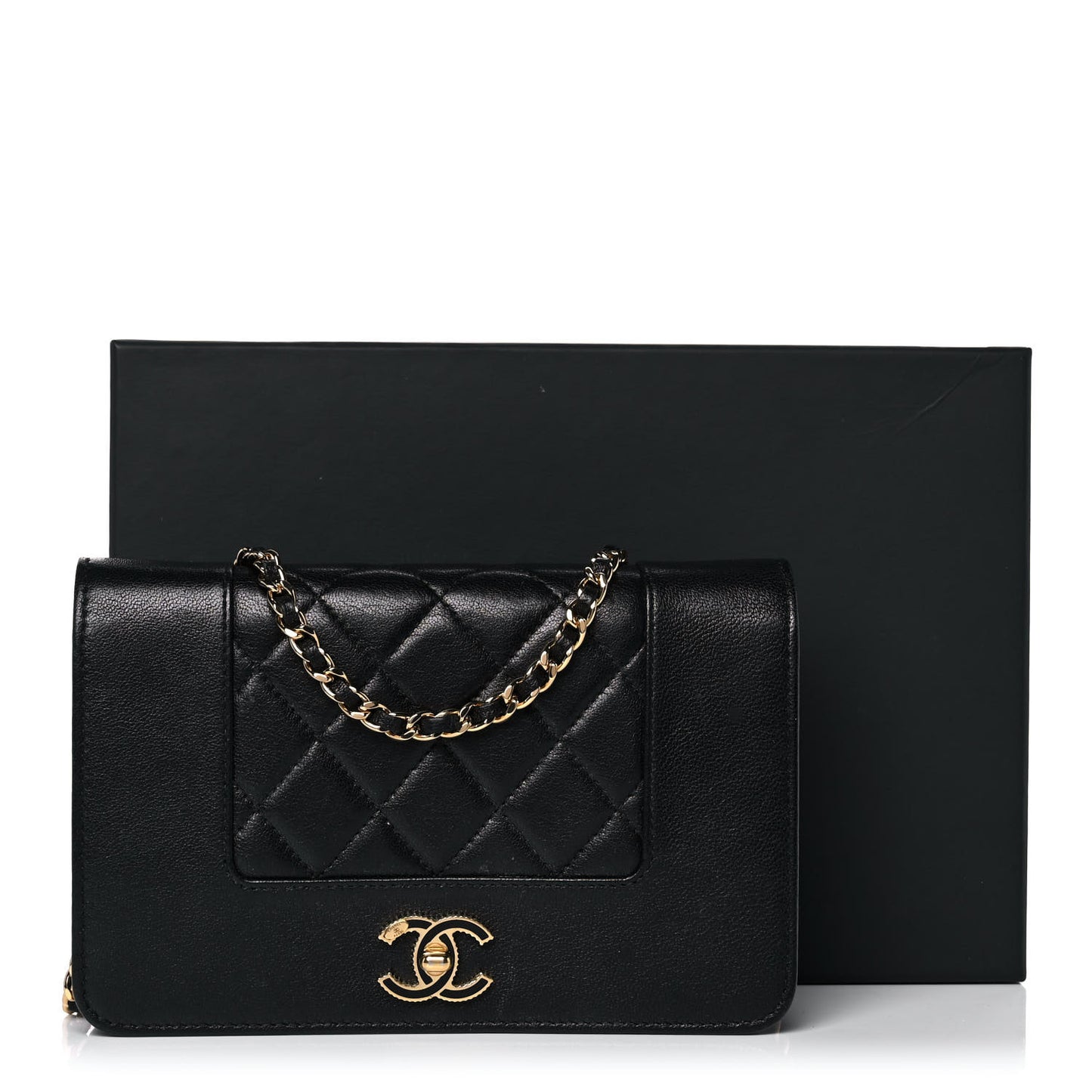 Sheepskin Quilted Mini Vintage Mademoiselle Wallet On Chain WOC Black