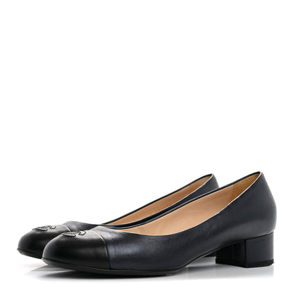 Chanel Lambskin Cap Toe CC Pumps 39 Navy Black 4 of 10