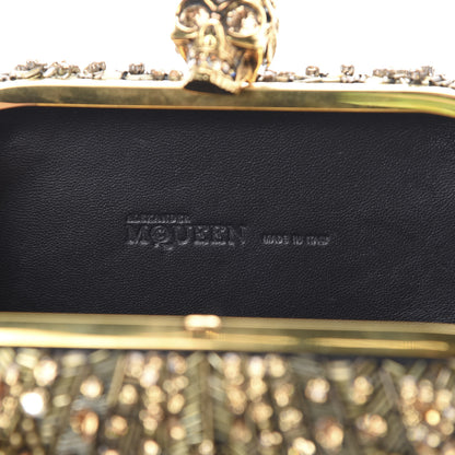 Alexander McQueen Mesh Satin Crystal Embellished Skull Box Clutch Gold 5 of 9