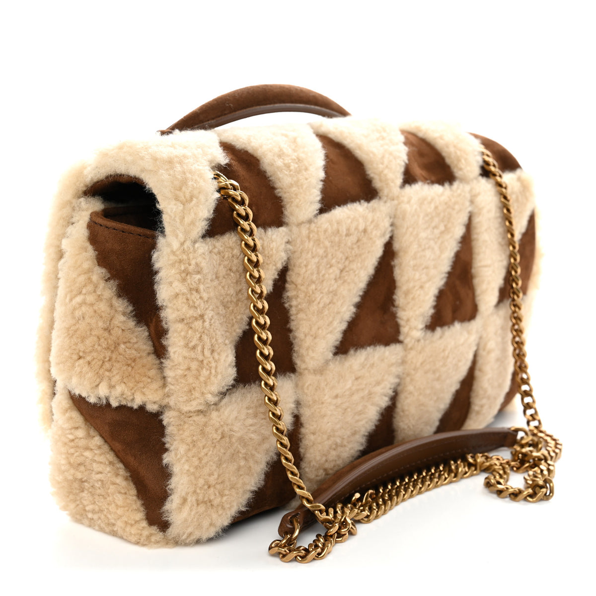 Suede Shearling Patchwork Monogram Medium Jamie Brown Beige