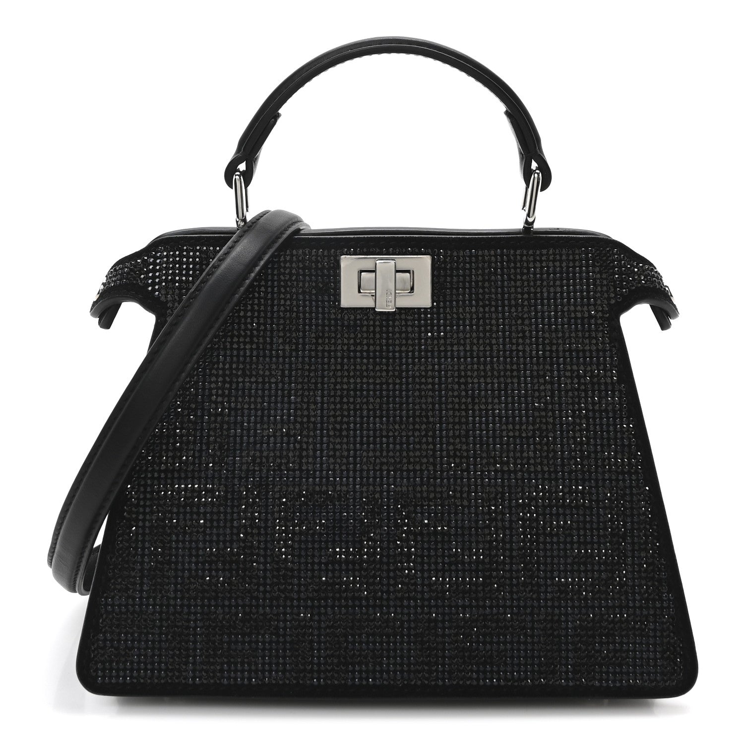 Fendi Crystal Shiny Nappa FF Petite Peekaboo I SEE U Satchel Black 1 of 9