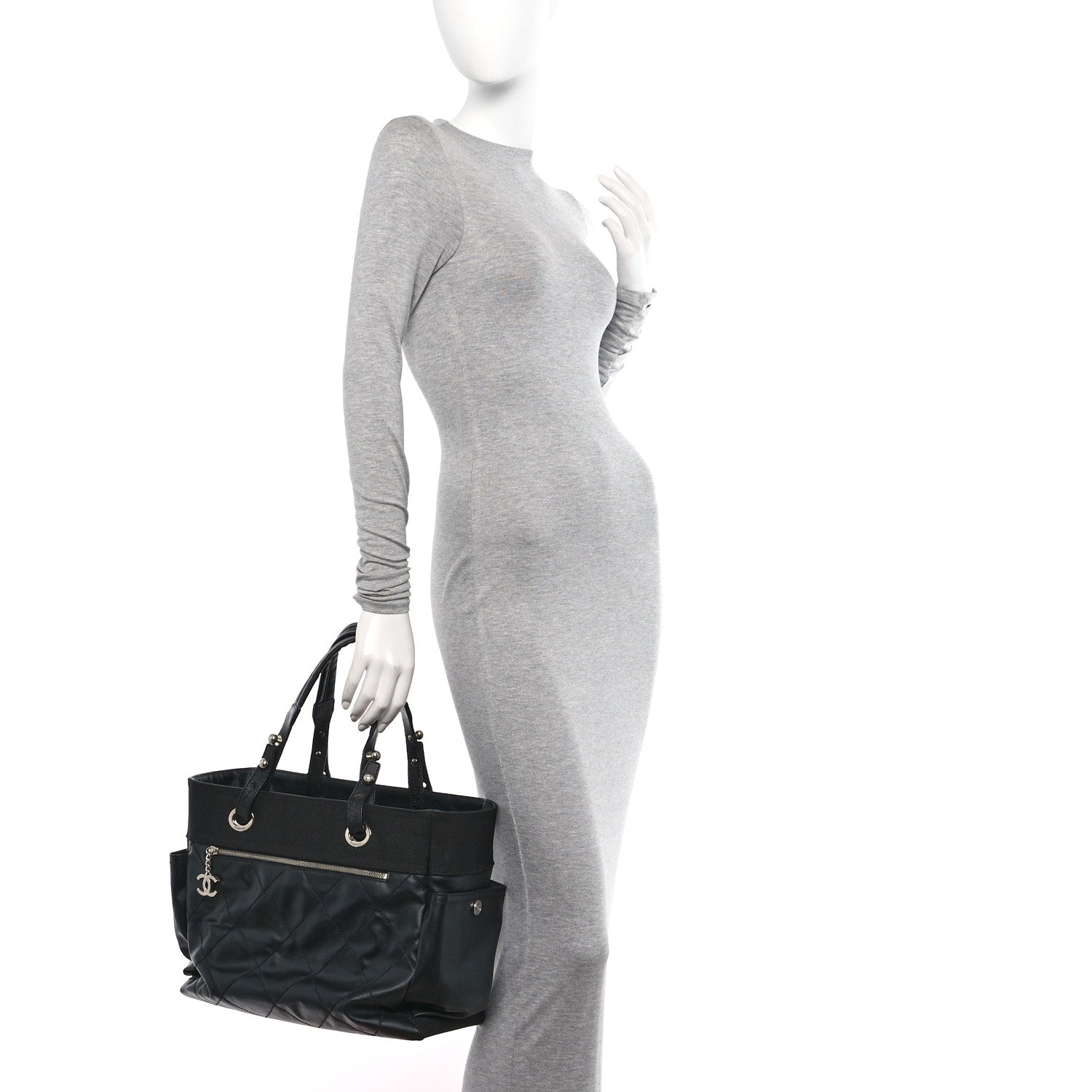 Chanel Coated Canvas Quilted Large Paris Biarritz Tote Black 3 of 23
