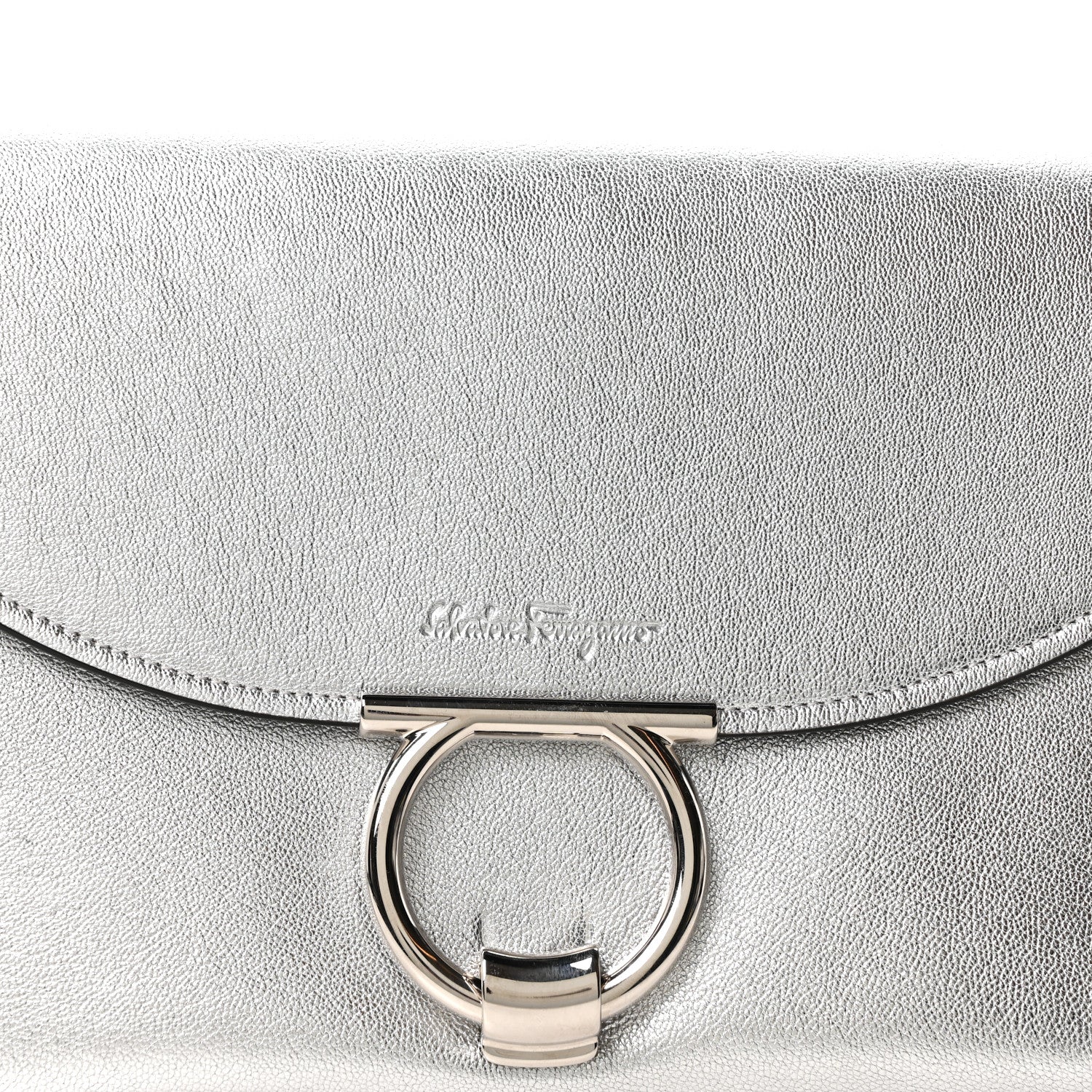 Salvatore Ferragamo Metallic Calfskin Gancini Clutch Silver 8 of 10
