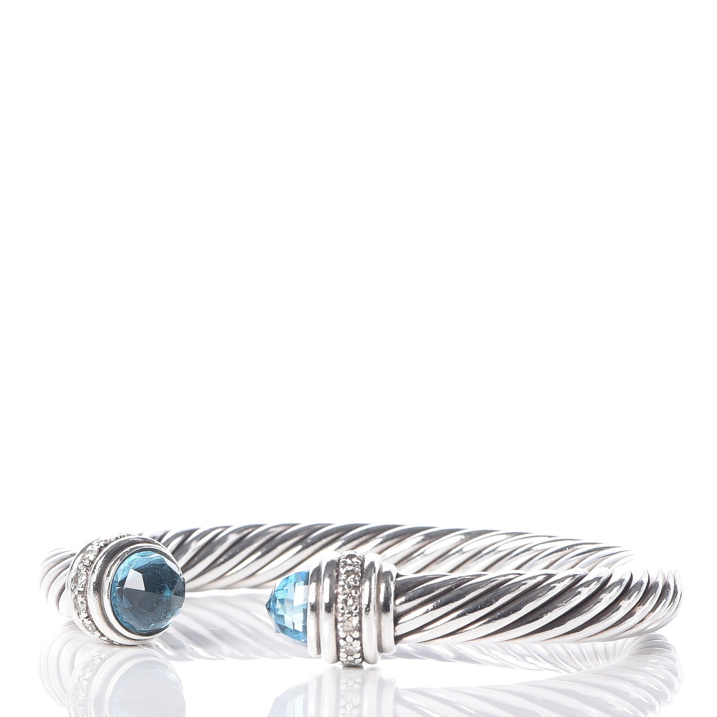 Sterling Silver Blue Topaz Diamond 7mm Cable Classics Bracelet
