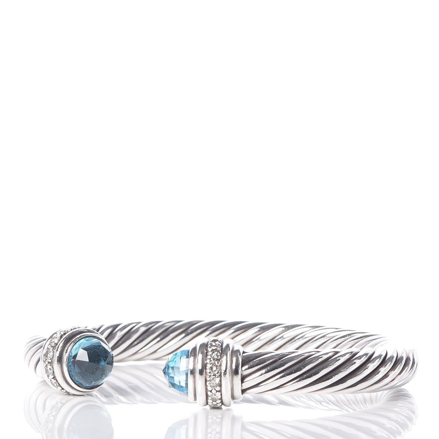 David Yurman Sterling Silver Blue Topaz Diamond 7mm Cable Classics Bracelet 6 of 6