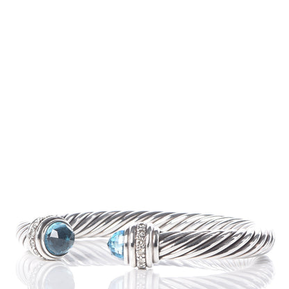 David Yurman Sterling Silver Blue Topaz Diamond 7mm Cable Classics Bracelet 6 of 6