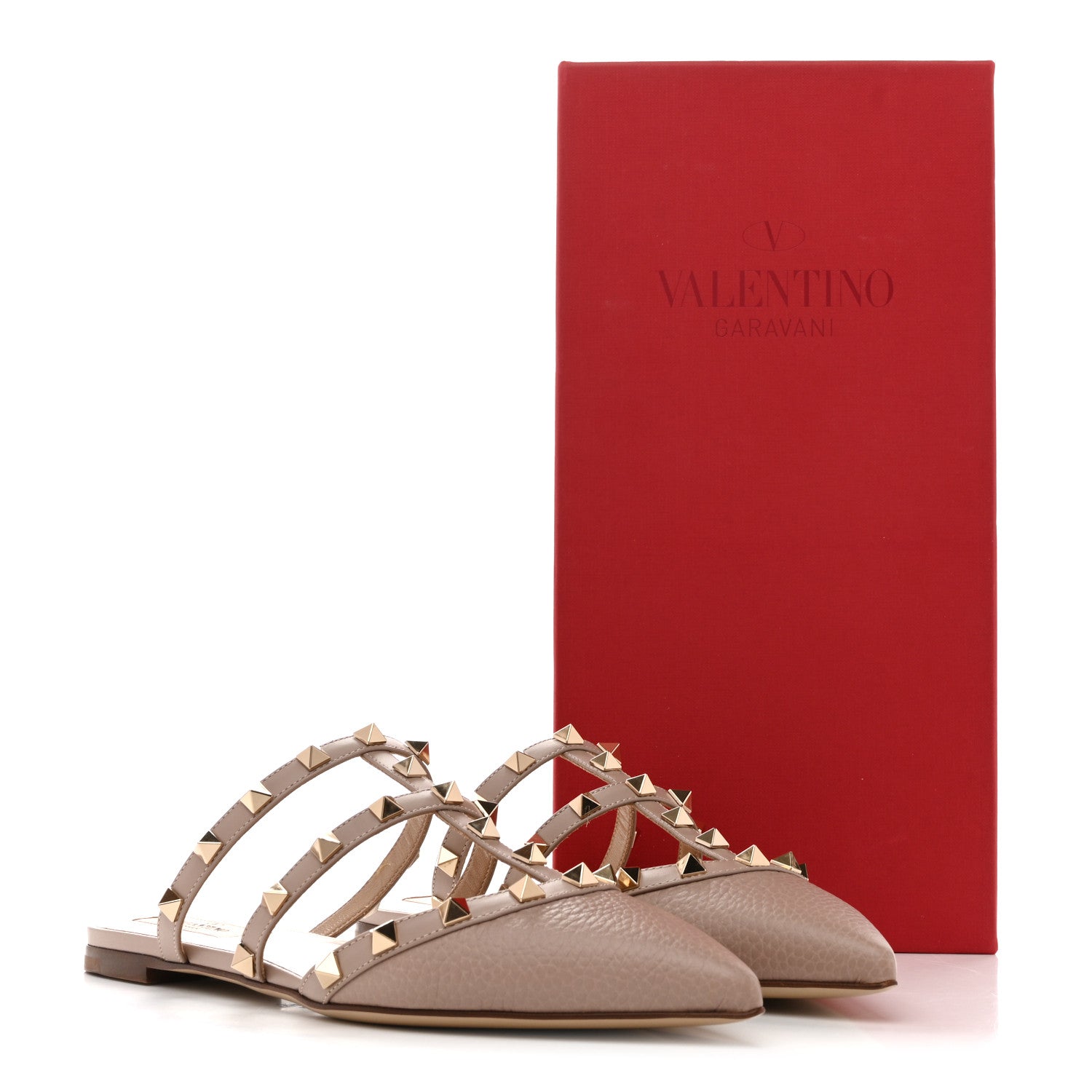 VALENTINOミュール351/2 Valentino Garavani Pebbled Calfskin Rockstud Flat Cage Mules 36.5