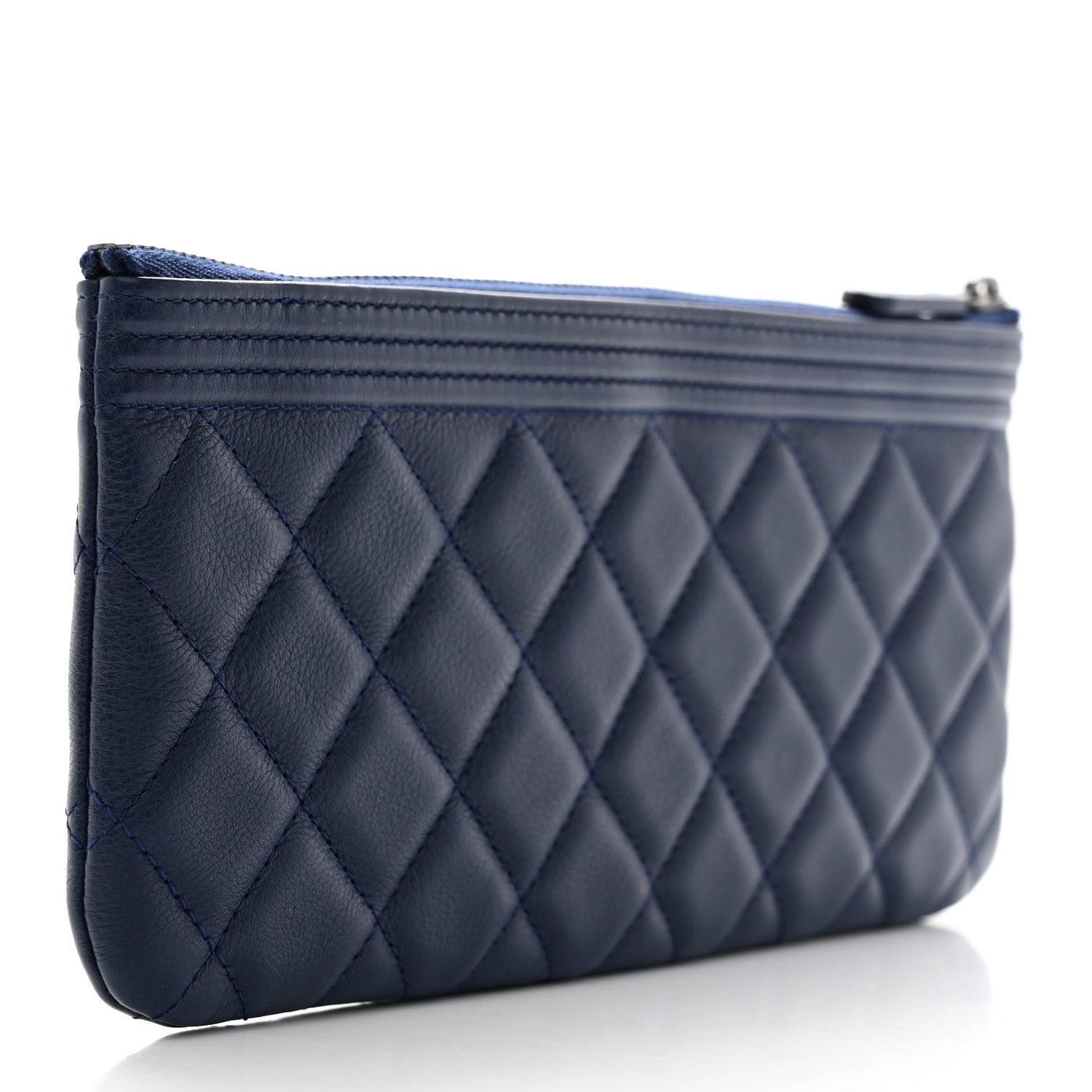 Chanel Lambskin Quilted Small Boy Zipped Pouch Navy 3 of 9