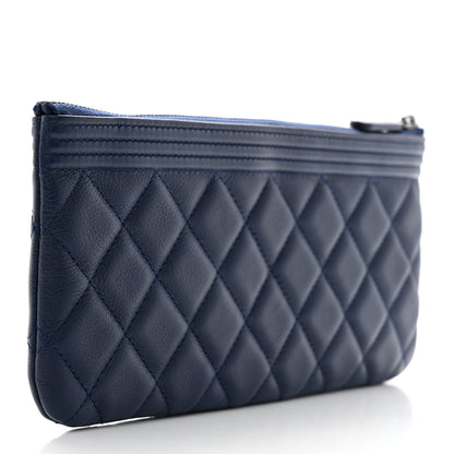 Chanel Lambskin Quilted Small Boy Zipped Pouch Navy 3 of 9