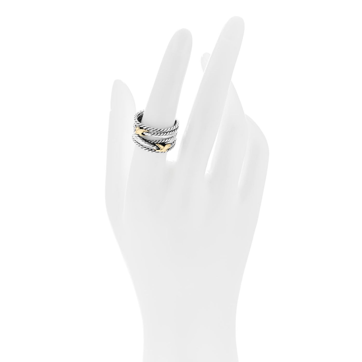 Sterling Silver 18K Yellow Gold Double X Crossover Ring 55 7.25