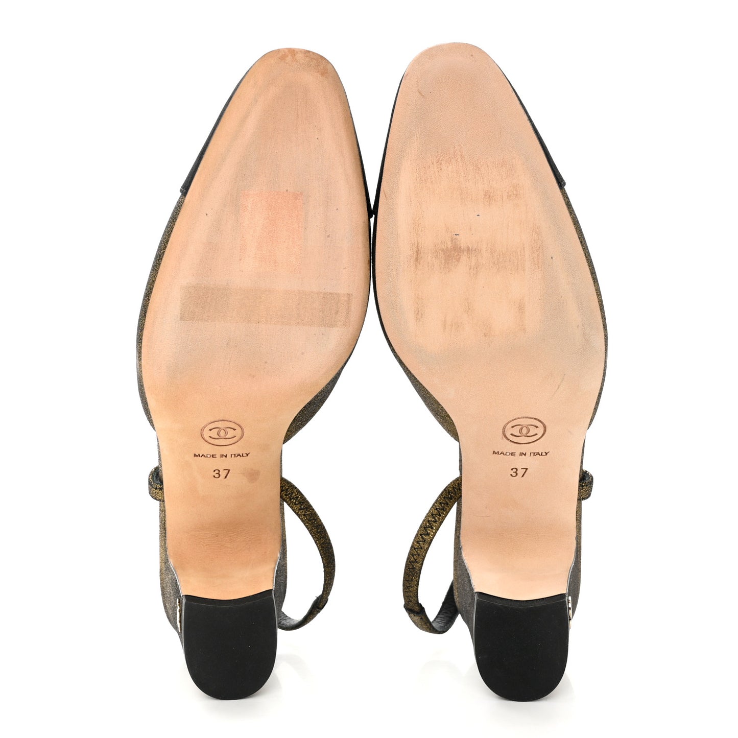 Metallic Lambskin Grosgrain Cap Toe CC Slingback Pumps 37 Gold Black