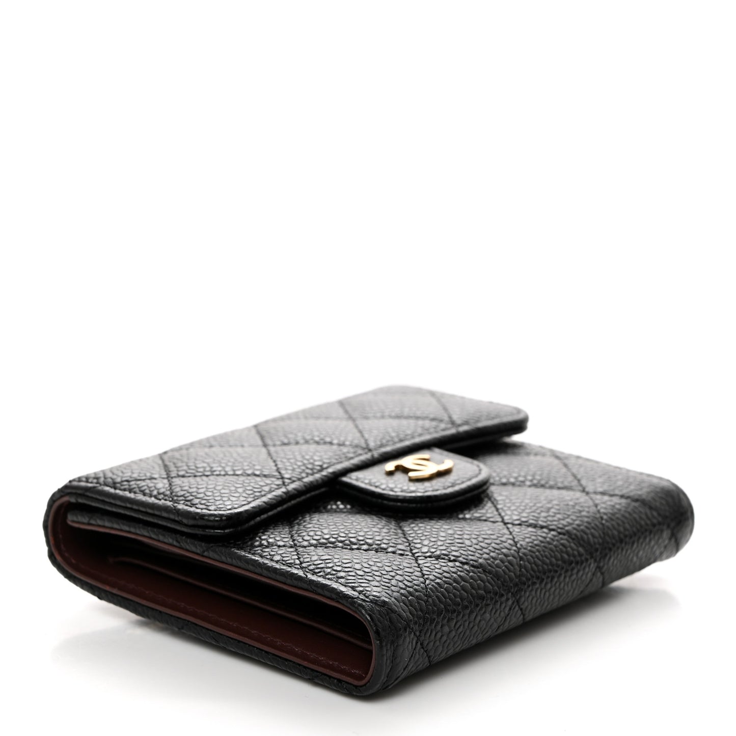 Caviar Quilted Compact Flap Wallet Black