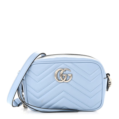 Gucci Calfskin Matelasse Mini GG Marmont Chain Shoulder Bag Porcelain Light Blue 1 of 11