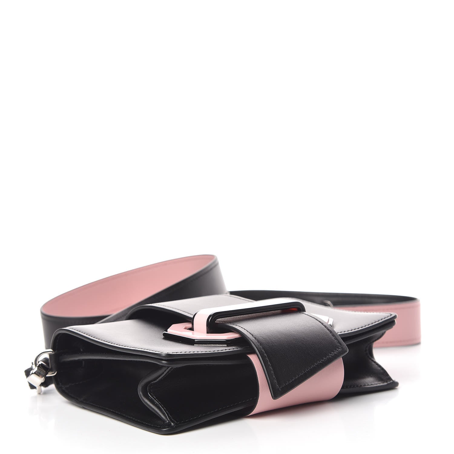 Prada City Calf Plex Ribbon Bag Black Rosa 4 of 9