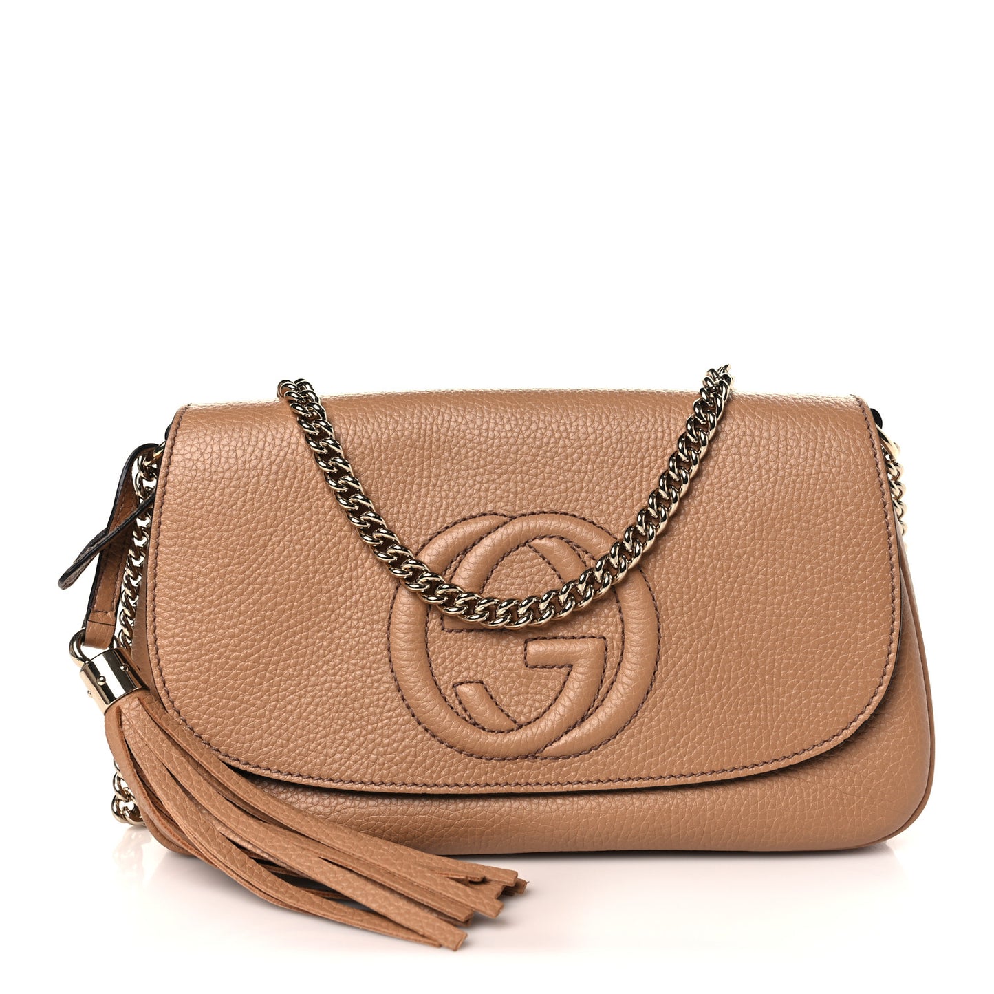 Pebbled Calfskin Medium Soho Flap Crossbody Camelia