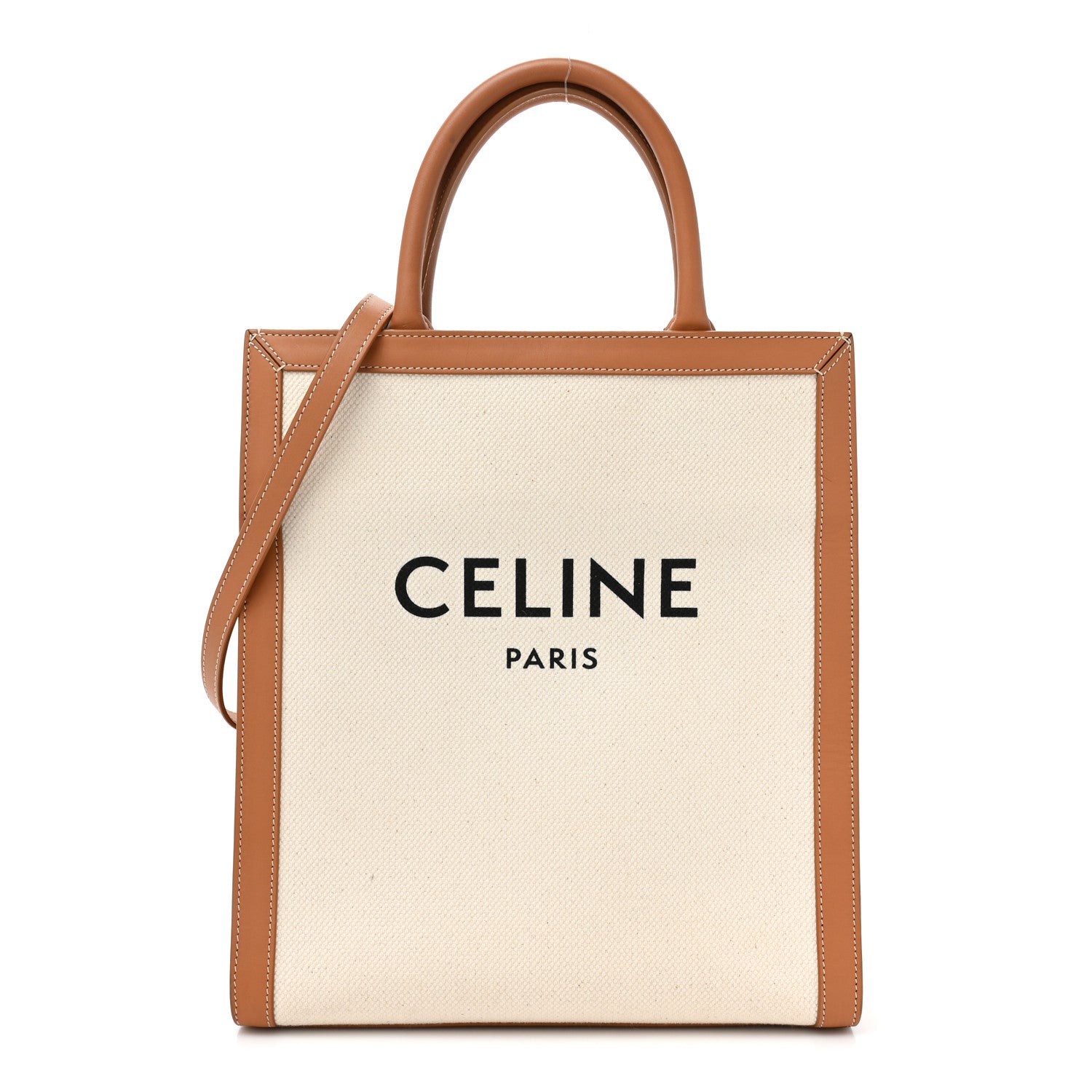 Celine Canvas Calfskin Logo Print Small Vertical Cabas Natural Tan 1 of 17