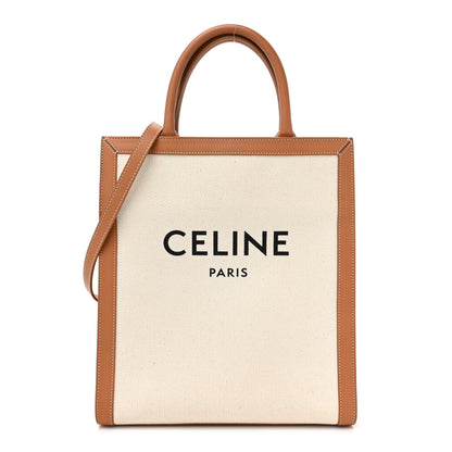 Celine Canvas Calfskin Logo Print Small Vertical Cabas Natural Tan 1 of 17