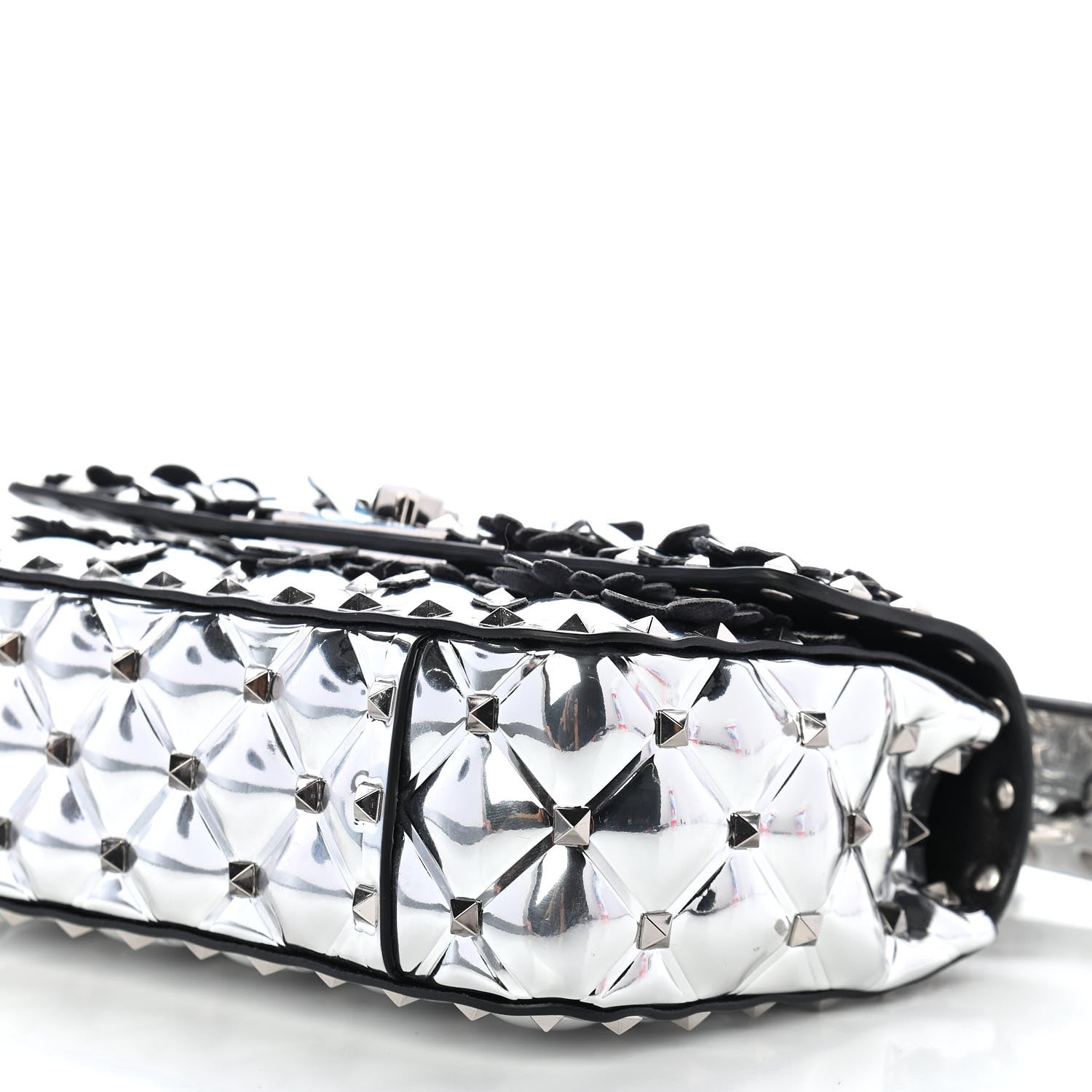 Valentino Garavani Metallic Polymer Small Rockstud Flower Spike It Shoulder Bag Silver 7 of 7