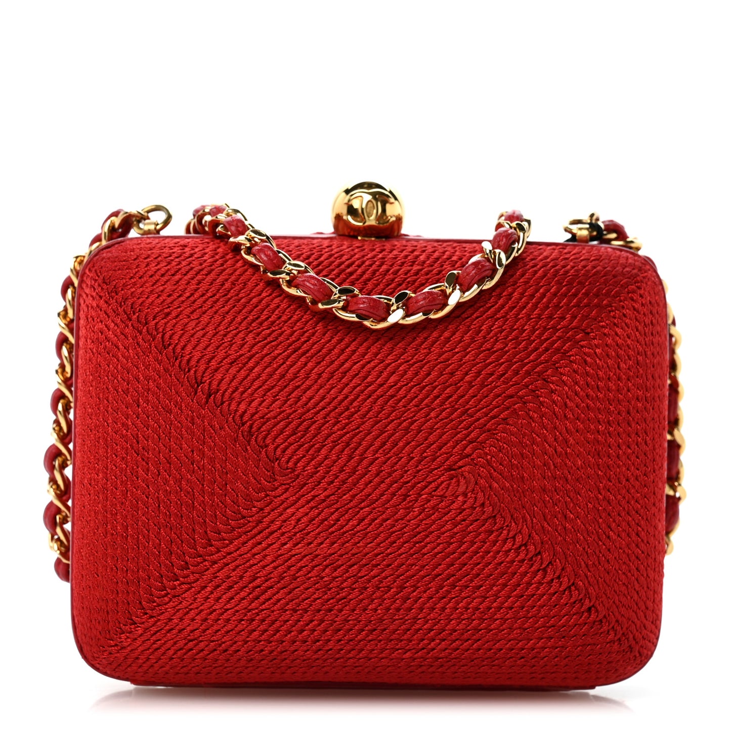 Woven Raffia Clutch With Chain Bag Red