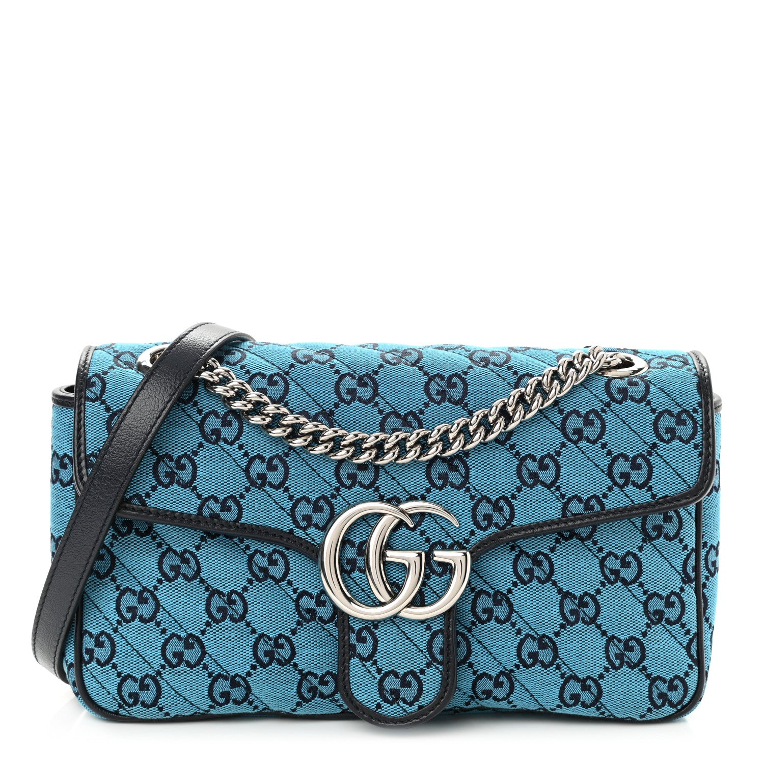 Gucci Monogram Multicolor Matelasse Diagonal Small GG Marmont Shoulder Bag Light Blue 1 of 9