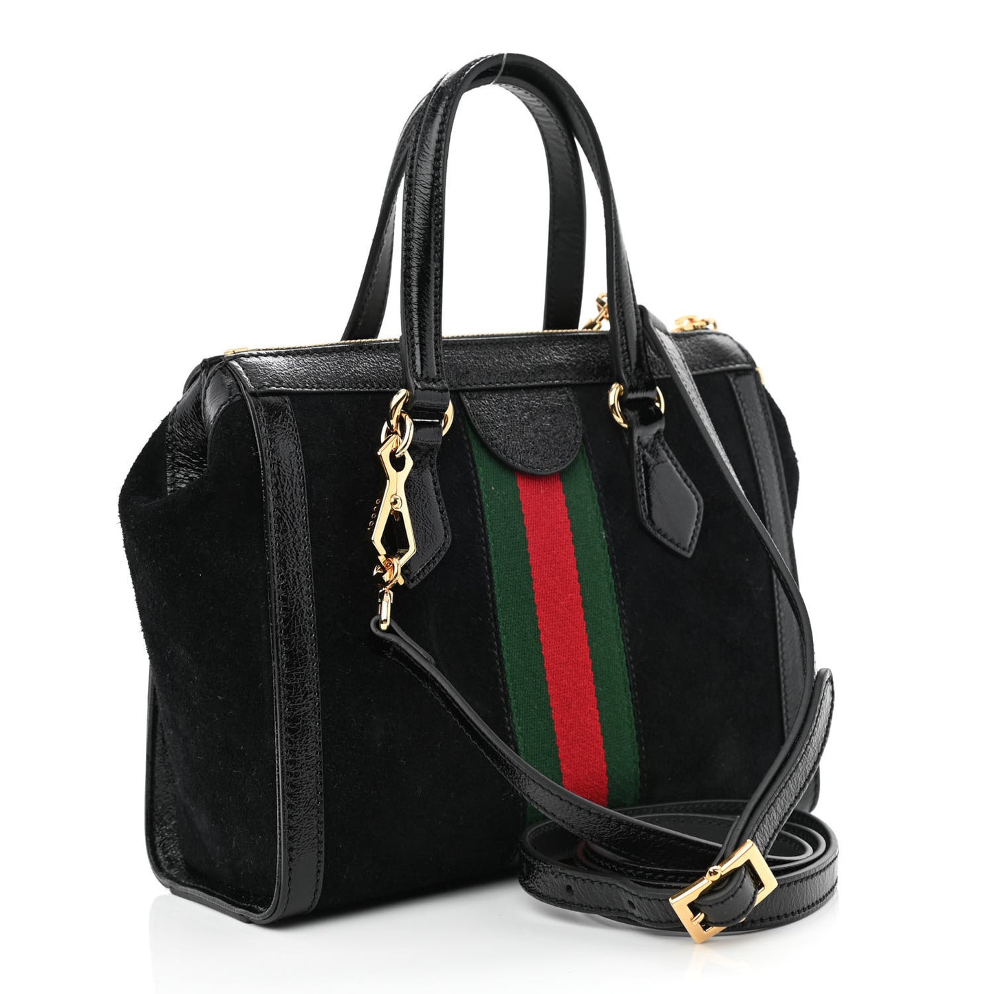 Suede Patent GG Web Small Ophidia Tote Bag Black