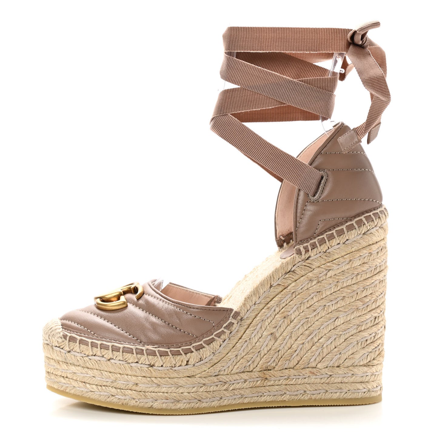 Nappa Matelasse GG Marmont Ankle Wrap Platform 35/120mm Espadrille Wedges 36 Porcelain Rose