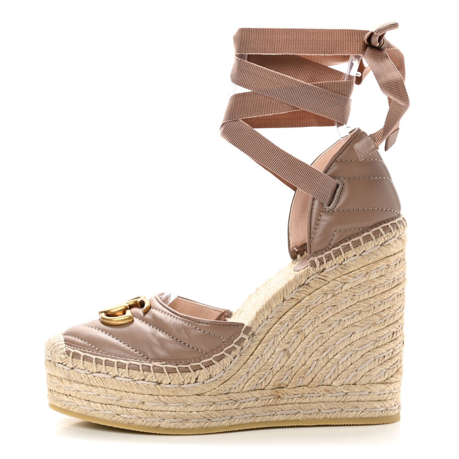 Gucci Nappa Matelasse GG Marmont Ankle Wrap Platform 35/120mm Espadrille Wedges 36 Porcelain Rose 1 of 10