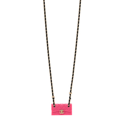 Chanel Metal Resin Lambskin Flap Bag Long Necklace Golden Pink Black 1 of 5