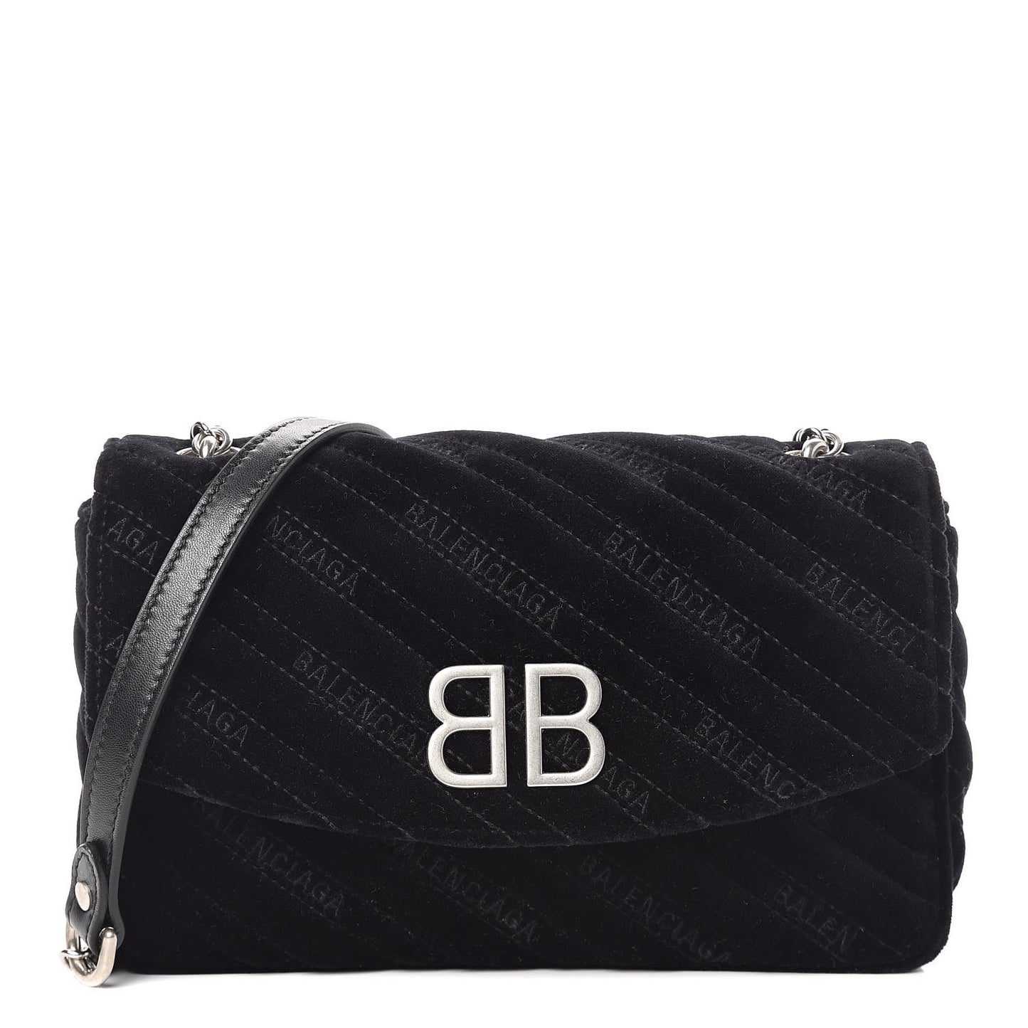 Velvet Logo Matelasse BB Chain Wallet Black