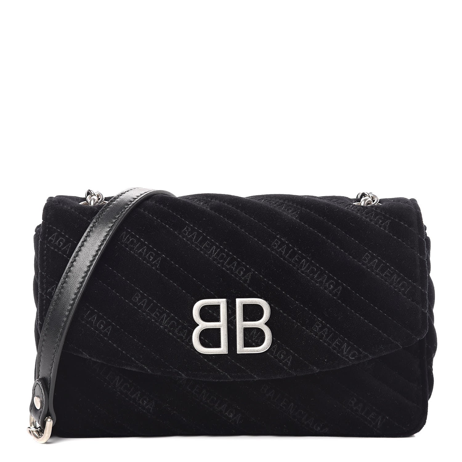 Balenciaga Velvet Logo Matelasse BB Chain Wallet Black 1 of 10