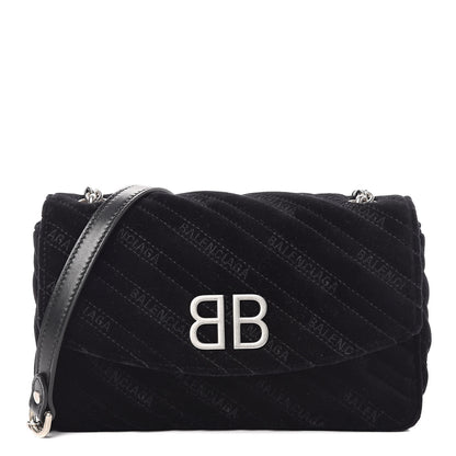 Balenciaga Velvet Logo Matelasse BB Chain Wallet Black 1 of 10