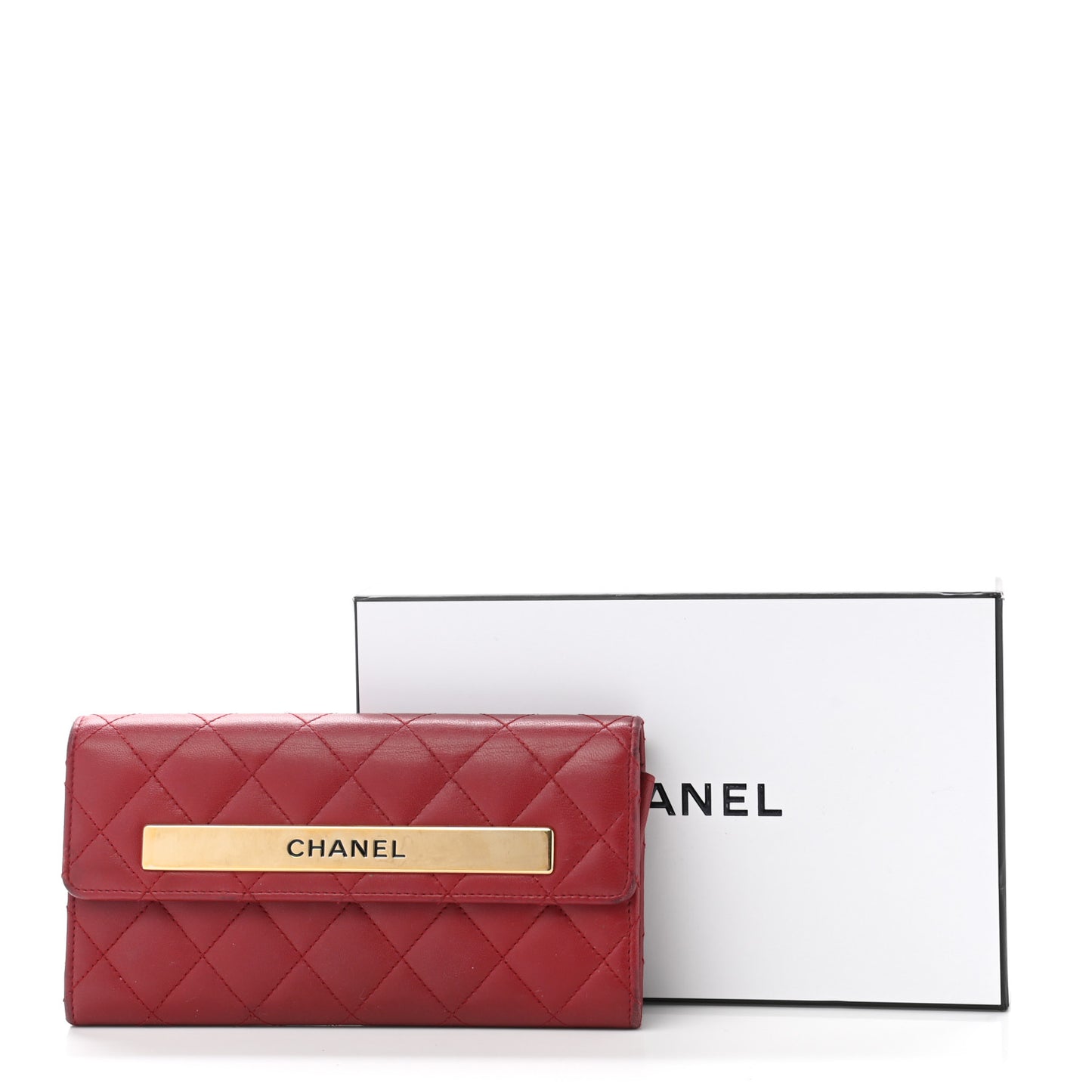 Lambskin Quilted Trendy CC Large Gusset Flap Wallet Dark Red