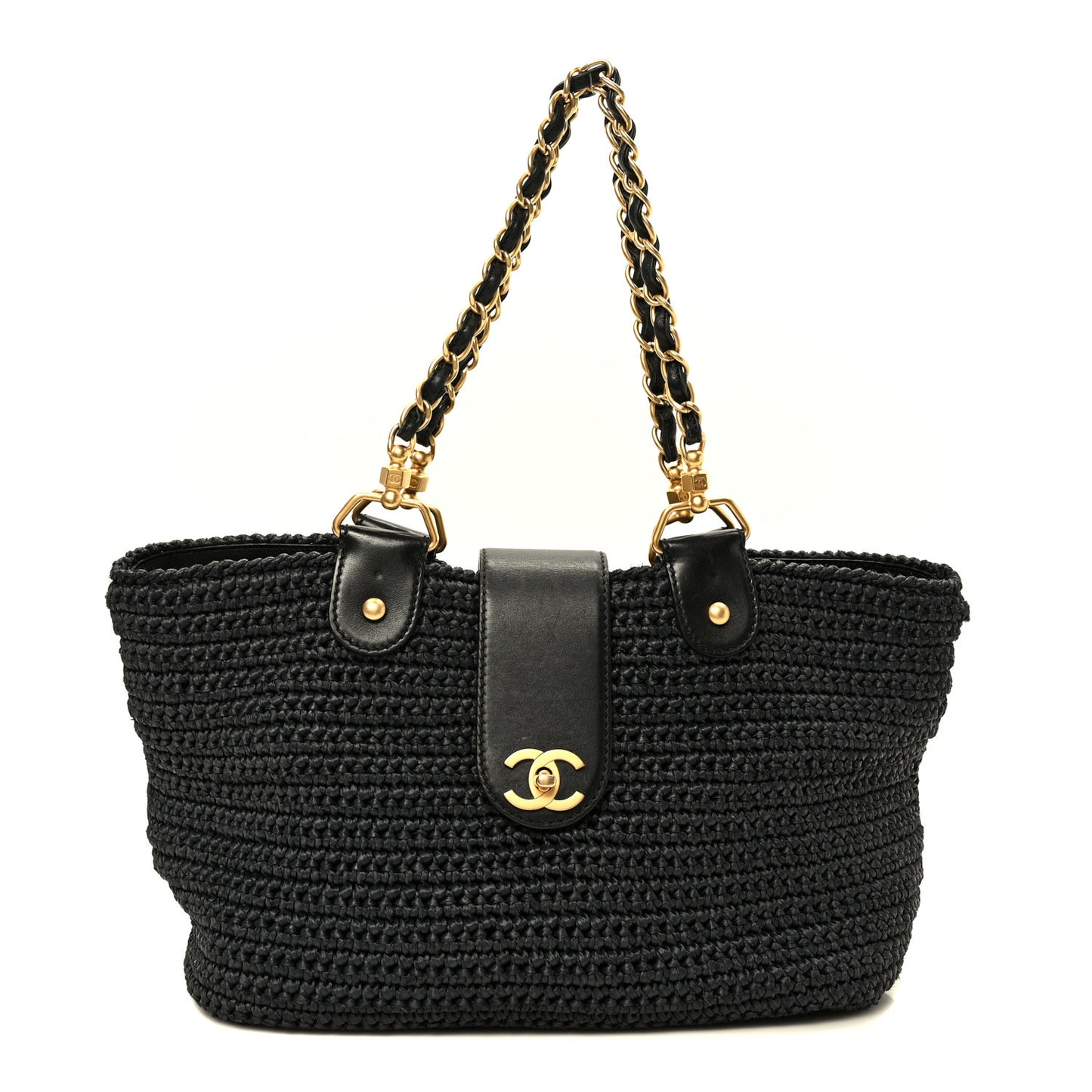 Straw Raffia Tote Black