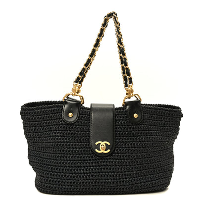 Chanel Straw Raffia Tote Black 1 of 10
