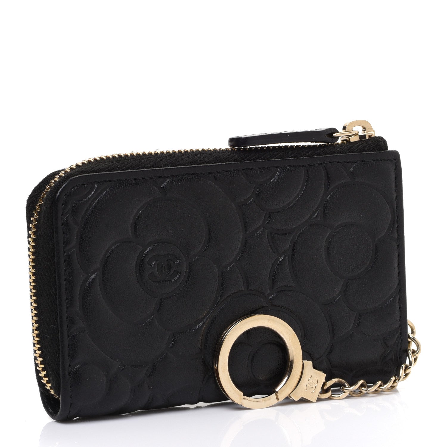 Chanel Caviar Camellia Embossed Key Holder Case Black 3 of 8